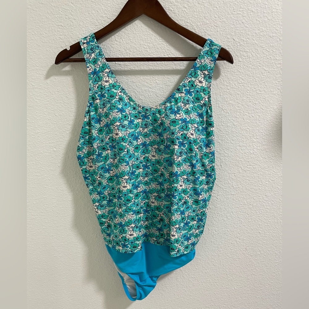 Lands end blue Floral One-Piece Swimsuit